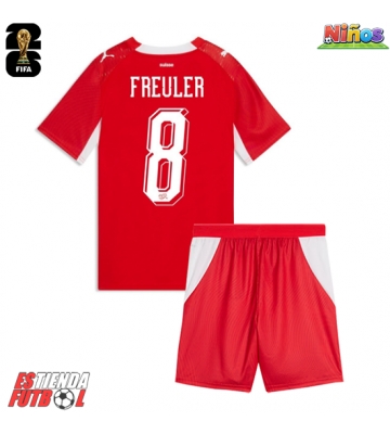 Suiza Remo Freuler #8 Primera Equipación Niños Mundial 2026 Manga Corta (+ Pantalones cortos)